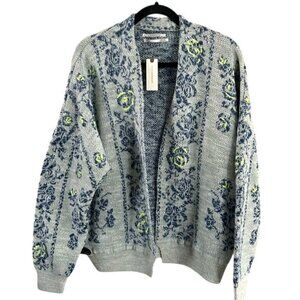 Anthropologie Floral Rose Sz Small Green & Blue Knit Open Cardigan NWT